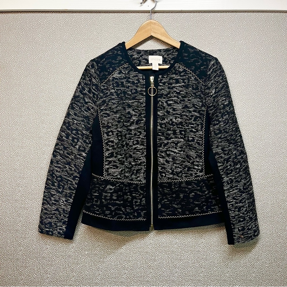 1 (8) M Chicos Leopard Print Gold Detailing Jacket Blazer